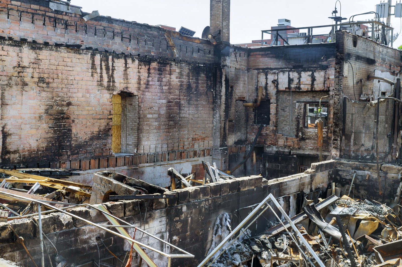 Minneapolis protest and riots turns violent interior of a burnt by fire building
